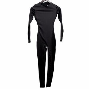 SKIMS All In One Shine Long Sleeve One Piece Bodysuit Black Onyx Size X-Small